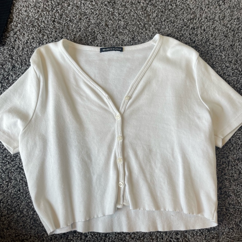 Brandy Melville White Short Sleeve Cropped